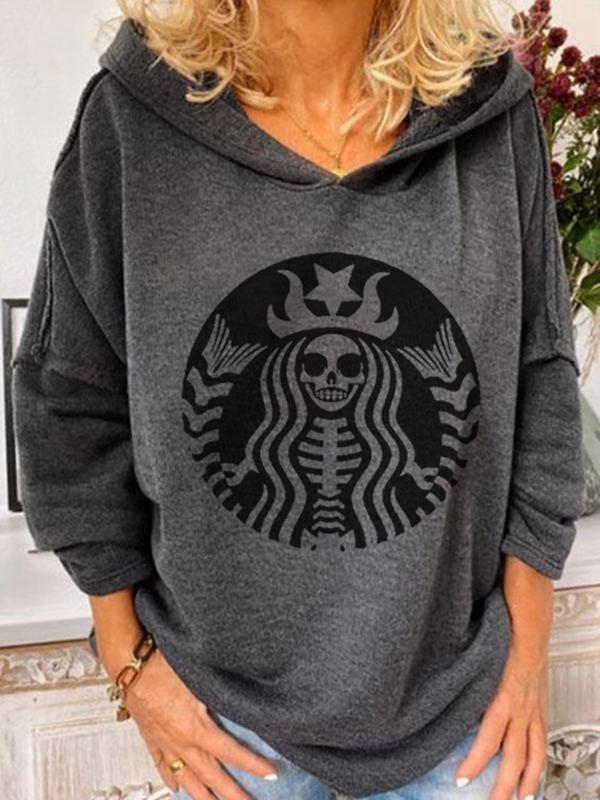 Women's casual Halloween skull print sweatshirt