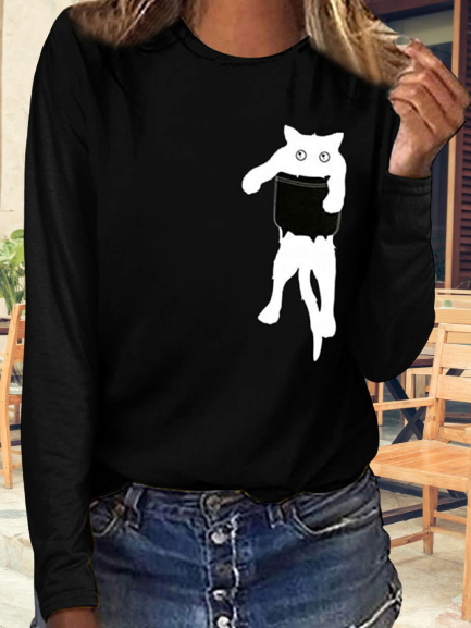 Women's Cat Printed Long Sleeve T-shirts