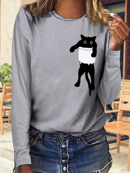 Women's Cat Printed Long Sleeve T-shirts
