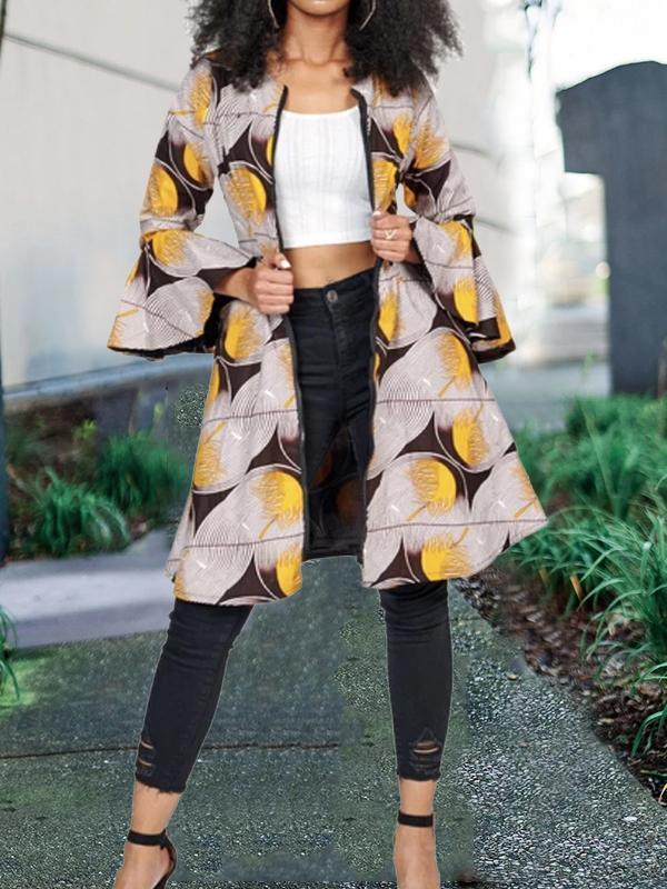 Fashion ethnic print dress trench coat