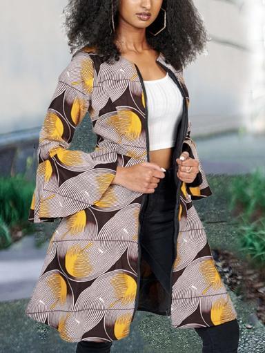 Fashion ethnic print dress trench coat