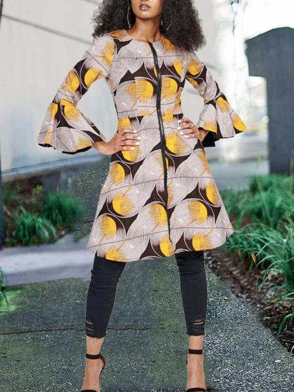 Fashion ethnic print dress trench coat