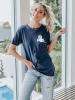 Load image into Gallery viewer, Cozy Ghosts Print Ripped T-shirt
