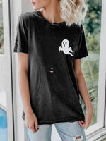 Load image into Gallery viewer, Cozy Ghosts Print Ripped T-shirt
