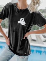 Load image into Gallery viewer, Cozy Ghosts Print Ripped T-shirt
