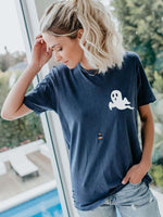 Load image into Gallery viewer, Cozy Ghosts Print Ripped T-shirt

