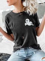Load image into Gallery viewer, Cozy Ghosts Print Ripped T-shirt

