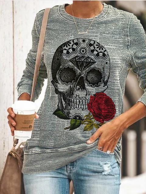 Women's Halloween Skull Print T-shirt
