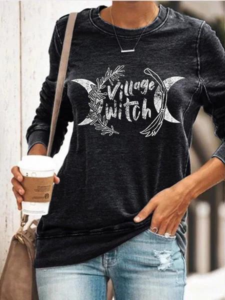 Women's Halloween Witch Village Witch Print T-shirt