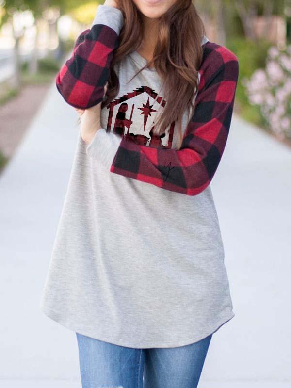 True Story Print Check Sleeve Top