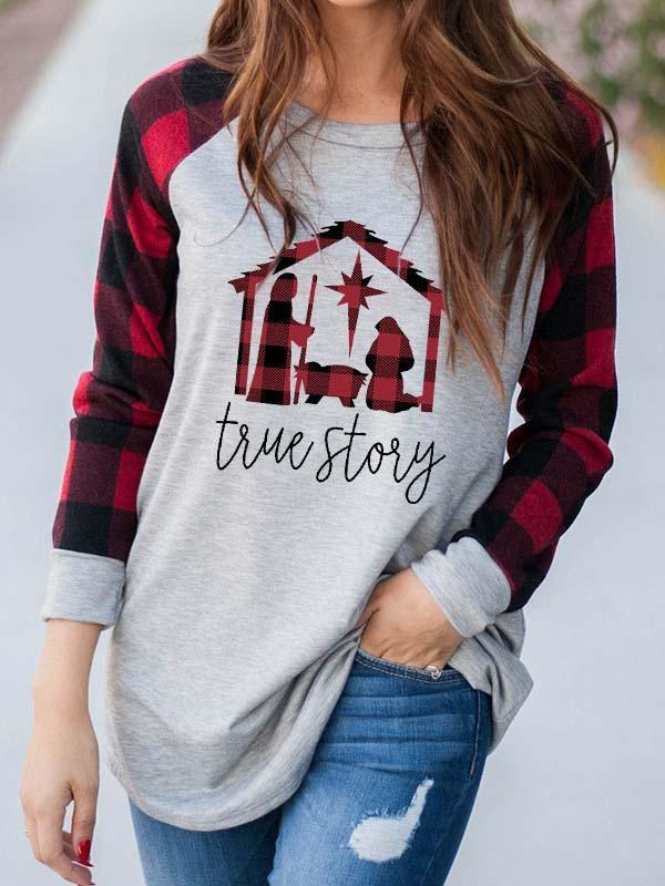 True Story Print Check Sleeve Top