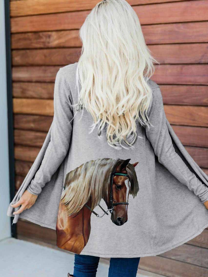 Women's Horse Print Casual Cardigan