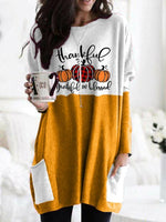 Load image into Gallery viewer, Women&#39;s Halloween Thanksgiving Thanksful Grateful And Blessed Print Contrast Stitching T-shirt
