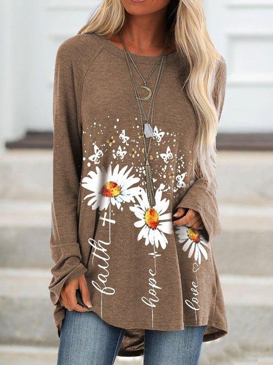 Women's Daisy Faith Print Crew Neck Casual Top