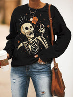 Load image into Gallery viewer, Casual crew neck Halloween skull print sweatshirt
