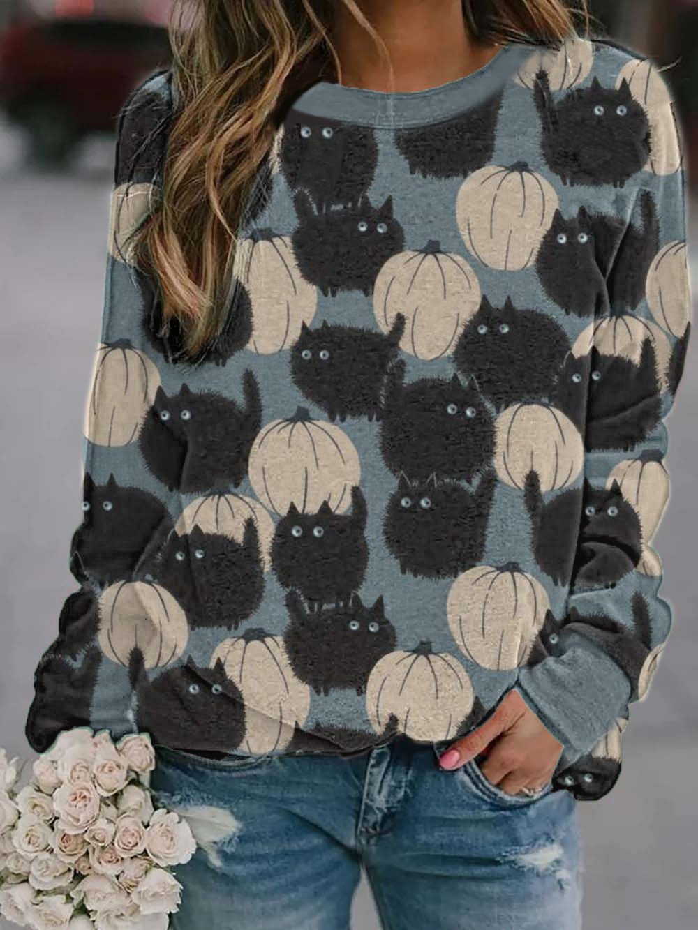 Hallows' Day printed crew neck casual sweatshirt