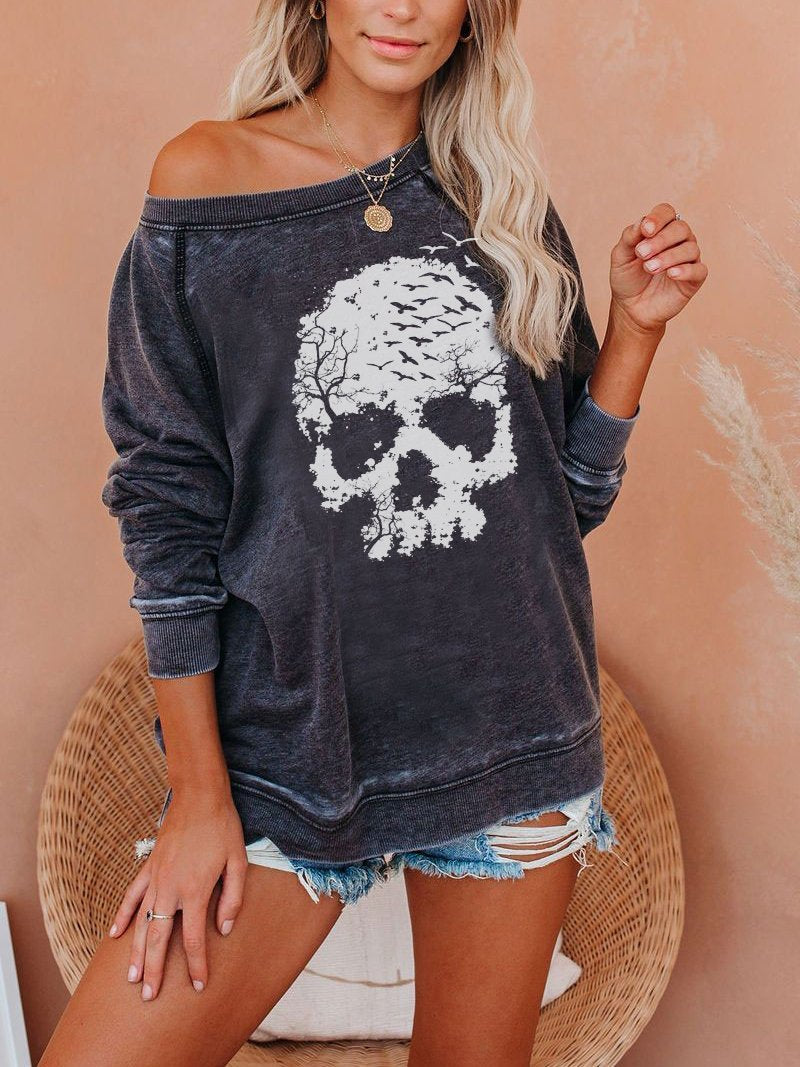 Women's Skull & Forest Print Sweatshirt