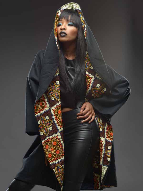 Women's retro print lapel woolen coat