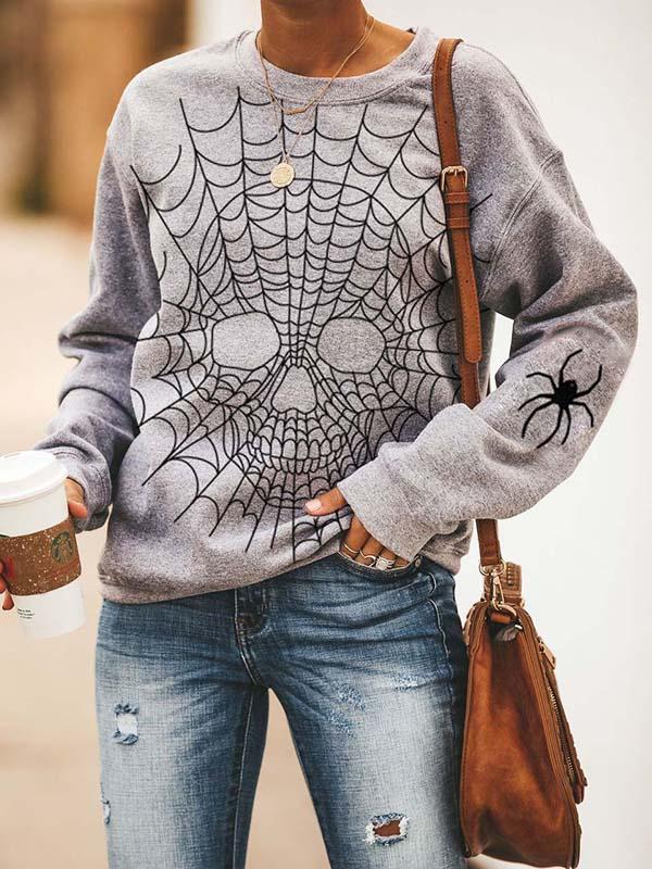 Women's casual crew neck Halloween print sweatshirt