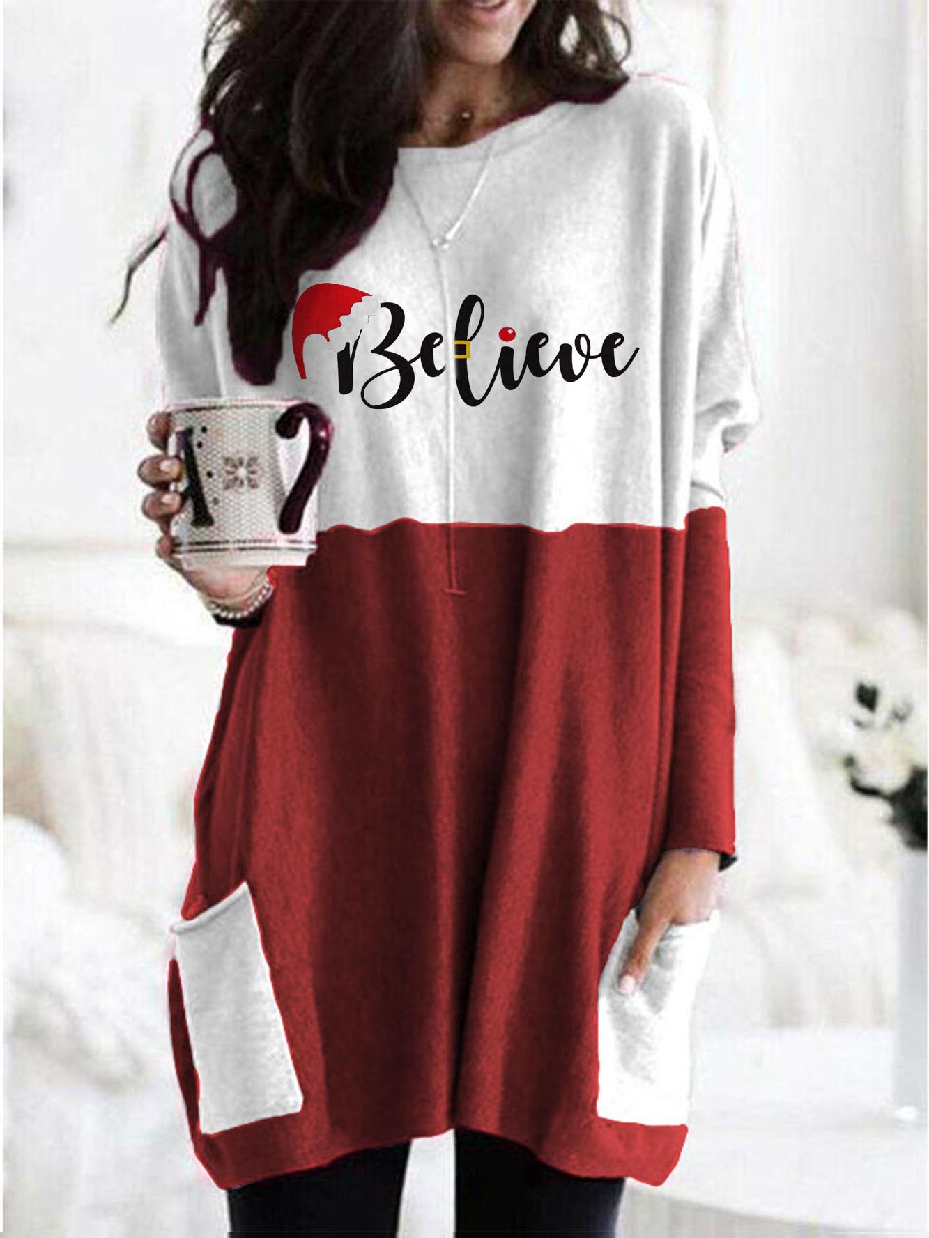 Women's Christmas hat Believe Graphic Print Sweatshirt
