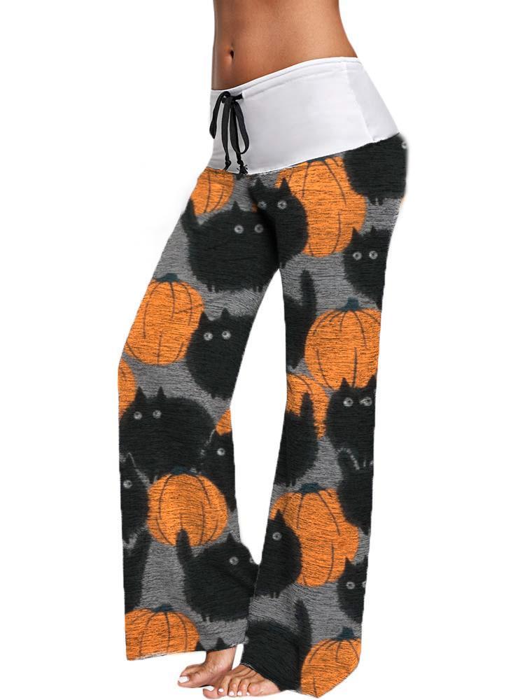 Halloween Pumpkin Cat printed pants