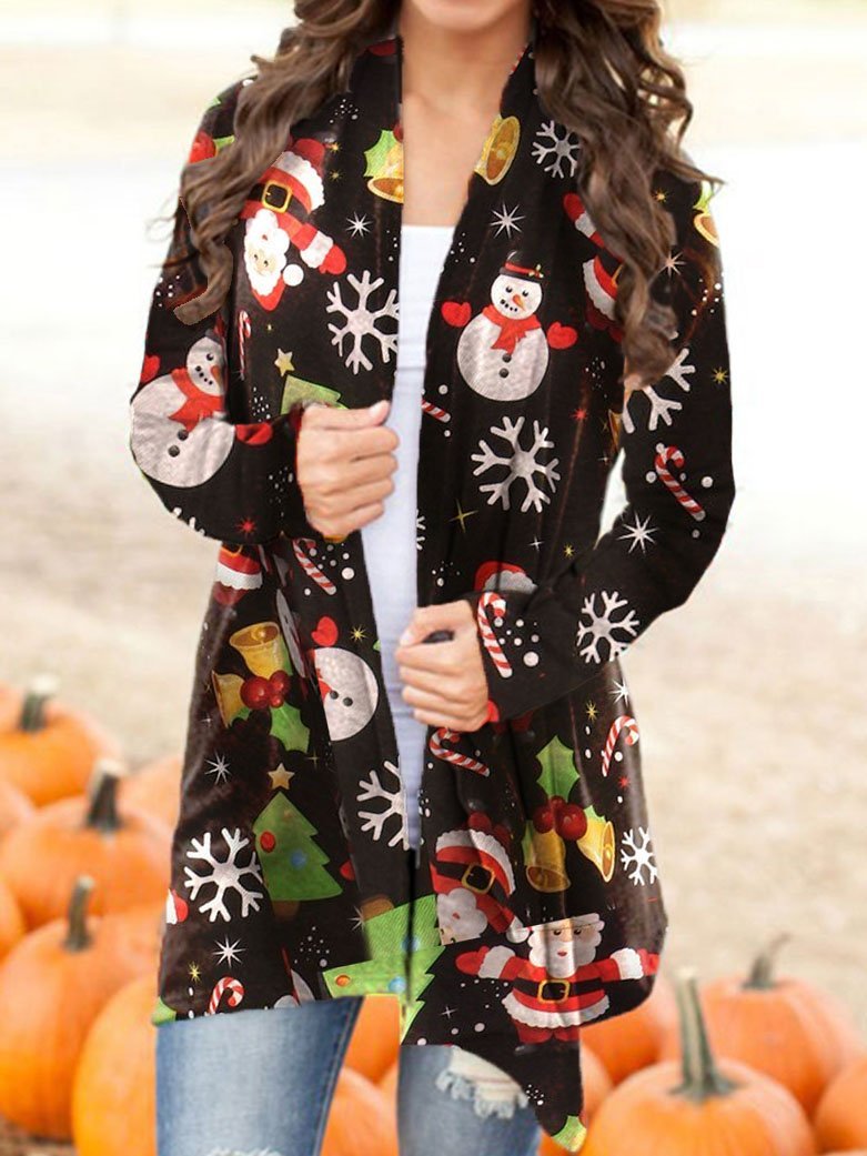 Ladies Christmas Santa Snowman Snowflake Print Cardigan