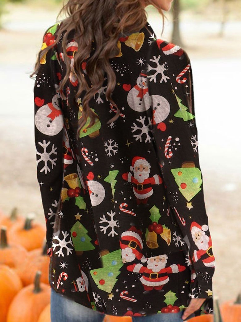 Ladies Christmas Santa Snowman Snowflake Print Cardigan