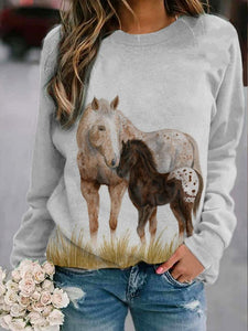 Horse Print Casual Sweatshirt