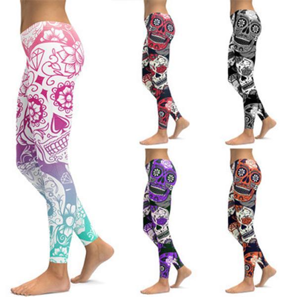 Women's Halloween Skull Print Soft Stretch Yoga Pants