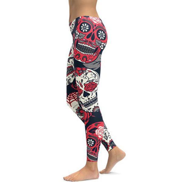 Women's Halloween Skull Print Soft Stretch Yoga Pants