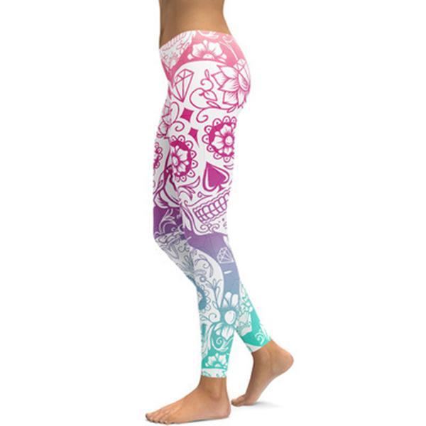 Women's Halloween Skull Print Soft Stretch Yoga Pants