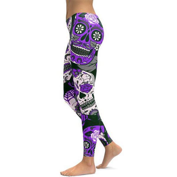 Women's Halloween Skull Print Soft Stretch Yoga Pants