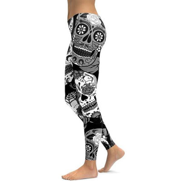 Women's Halloween Skull Print Soft Stretch Yoga Pants