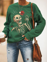 Load image into Gallery viewer, Casual crew neck Halloween skull print sweatshirt
