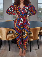 Load image into Gallery viewer, Women&#39;s V-neck Printed Lace-up Long Sleeve Jumpsuit
