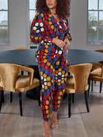 Load image into Gallery viewer, Women&#39;s V-neck Printed Lace-up Long Sleeve Jumpsuit
