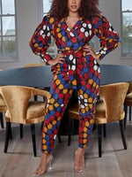 Load image into Gallery viewer, Women&#39;s V-neck Printed Lace-up Long Sleeve Jumpsuit
