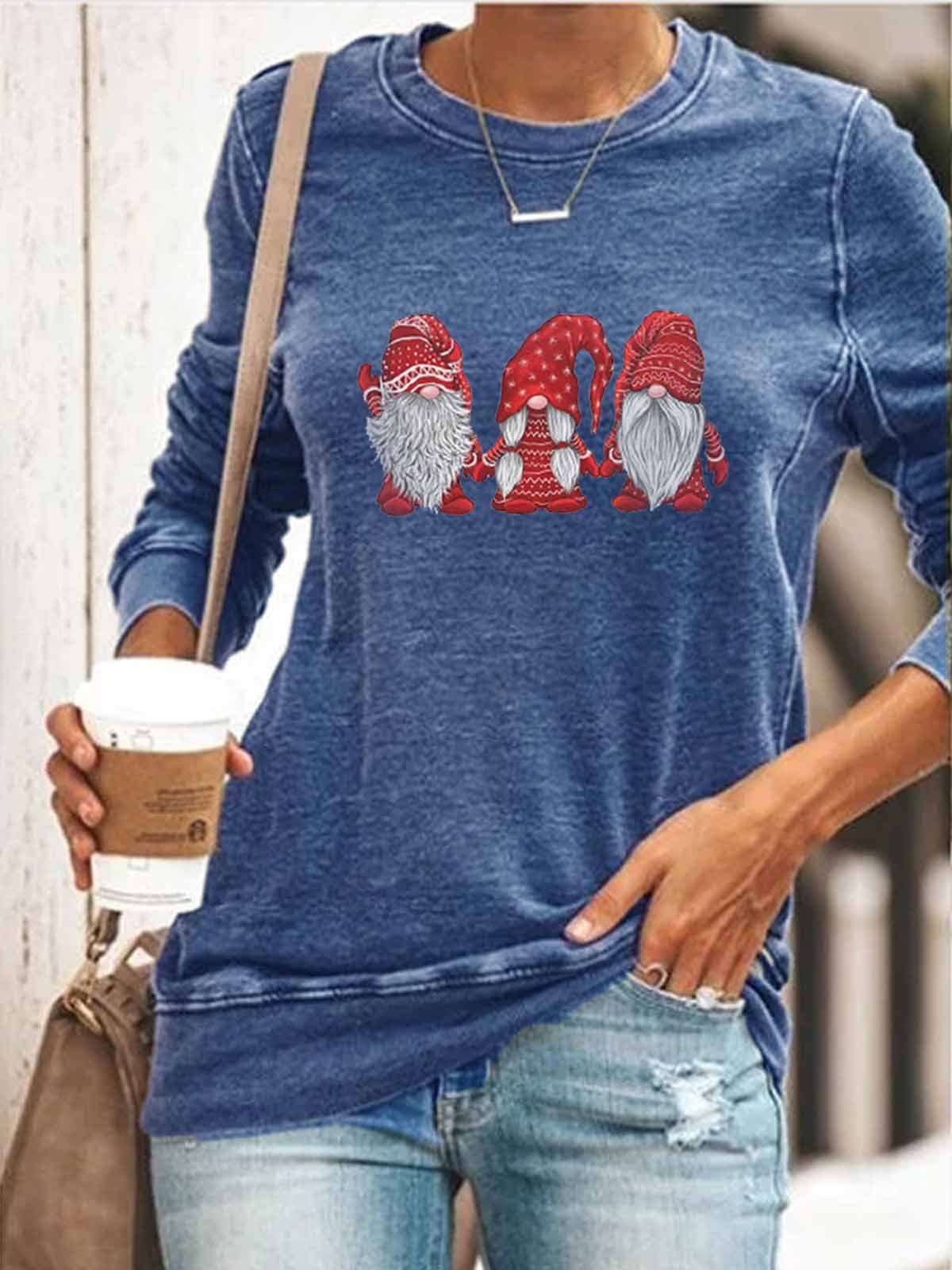 Women's Scandinavian Christmas Gnomes Print Sweatshirt