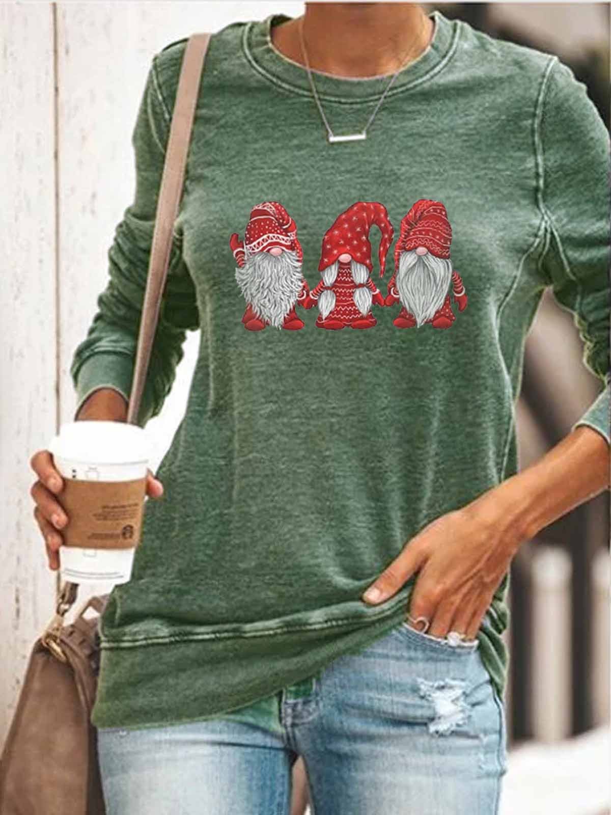 Women's Scandinavian Christmas Gnomes Print Sweatshirt