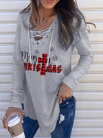 Load image into Gallery viewer, Women&#39;s Merry Christmas Print Lace-Up Top
