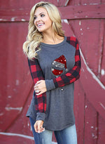 Load image into Gallery viewer, Women&#39;s Christmas  Hat And Wineglass Print Long-sleeved Red Plaid Stitching Sweatshirt
