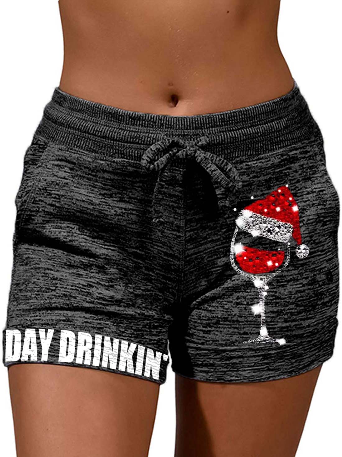 Day Drinkin' Christmas Red Wine Glass Print Casual Shorts