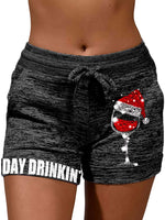 Load image into Gallery viewer, Day Drinkin&#39; Christmas Red Wine Glass Print Casual Shorts
