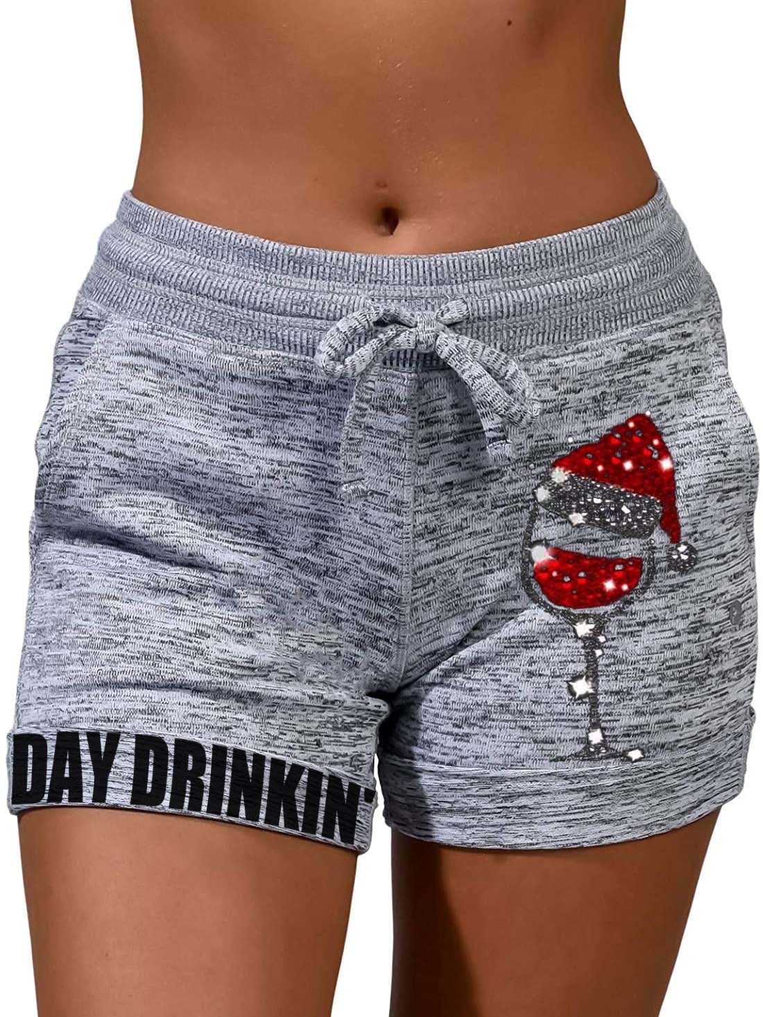 Day Drinkin' Christmas Red Wine Glass Print Casual Shorts