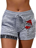 Load image into Gallery viewer, Day Drinkin&#39; Christmas Red Wine Glass Print Casual Shorts
