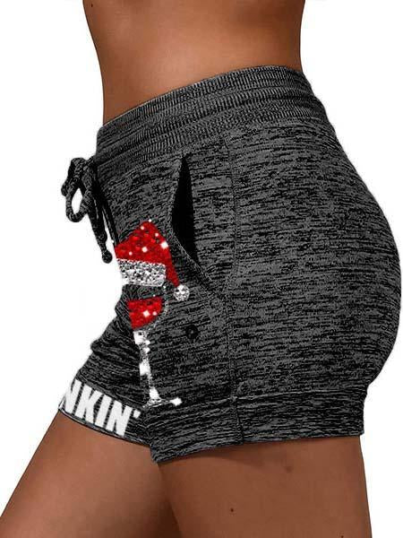 Day Drinkin' Christmas Red Wine Glass Print Casual Shorts