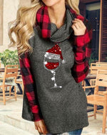 Load image into Gallery viewer, Women&#39;s Christmas Wine Glass Print Plaid Splicing Shirts&amp;Tops
