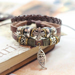 Load image into Gallery viewer, Jesus Small Fish Beaded Leather Bracelet

