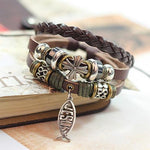 Load image into Gallery viewer, Jesus Small Fish Beaded Leather Bracelet
