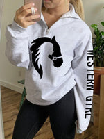 Load image into Gallery viewer, Girl And Horse Print Zip Sweatshirt
